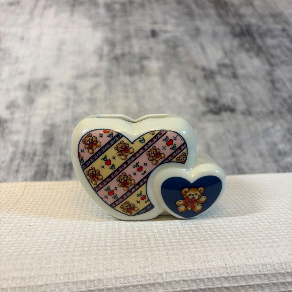 Vintage 1985 Enesco Lucy and Me Heart Bud Vase Teddy Bear Lucy Rigg Japan